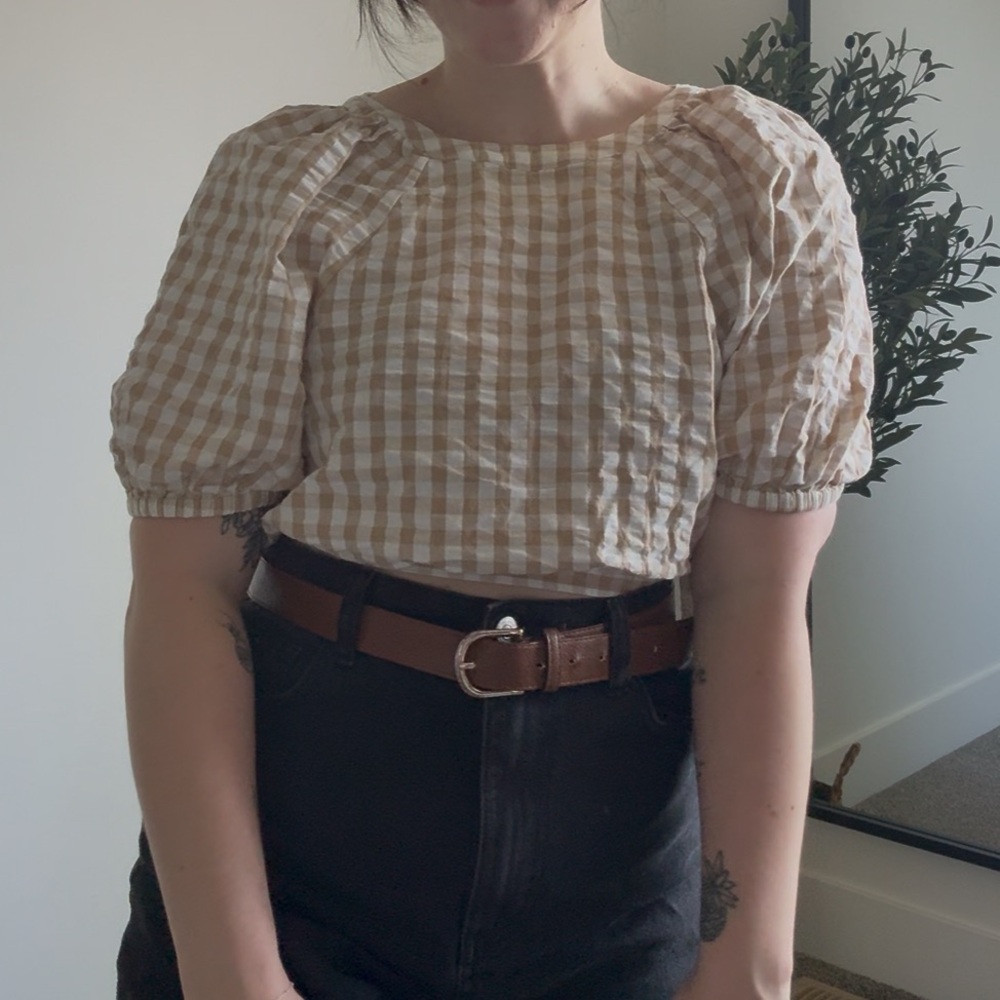 Nordstrom BP Gingham Puff Sleeve Crop Top - Size small - Picture 5 of 5
